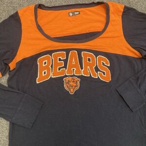 Vintage Chicago Bears Women Hi-Lo Neck Long Sleeve T-Shirt XL Navy Orange NFL